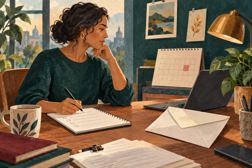 Editorial illustration: an unanswered accommodation envelope rests beside a calendar as its sender prepares a calm documented follow-up.